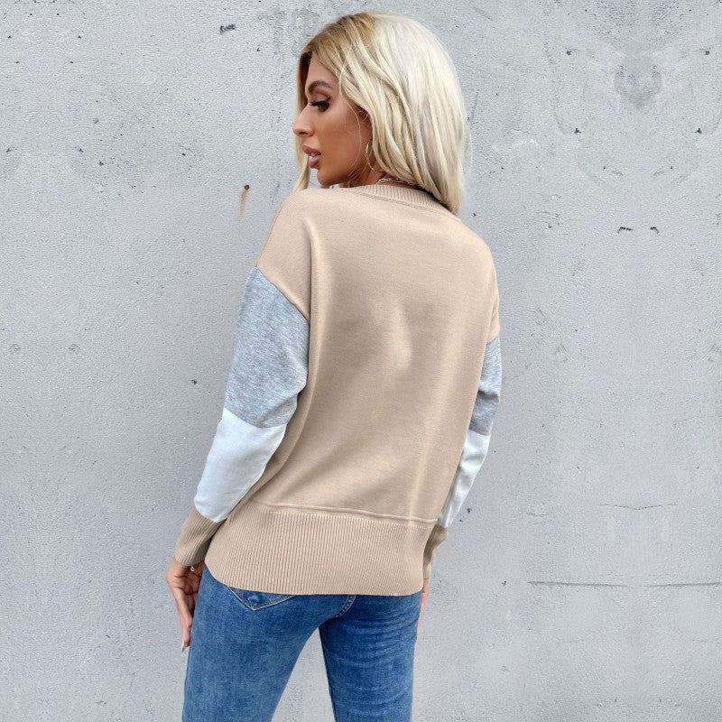 Dame Mønstrede Sweatpullover med Farveblokdesign og Rundhalsudskæring Stilla