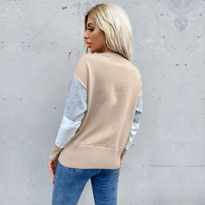 Dame Mønstrede Sweatpullover med Farveblokdesign og Rundhalsudskæring Stilla