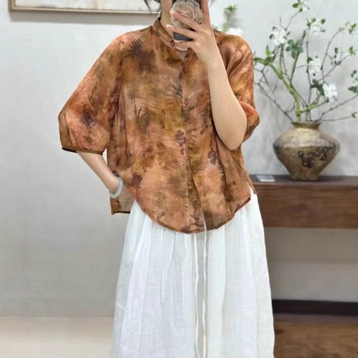 Dame Button-Up Blomstermønster Bluse Stilla