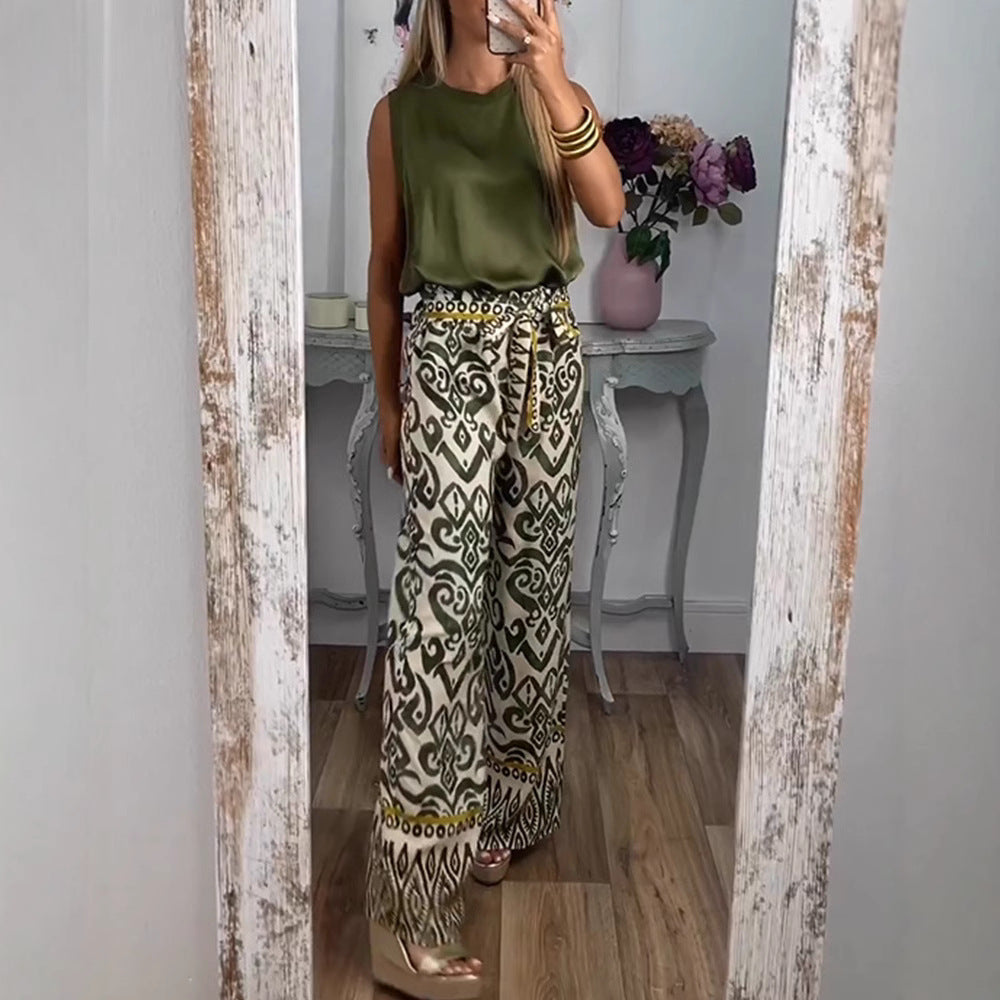 Dame bred Palazzo-bukser med eksklusivt mønster og fashionabel talje Stilla