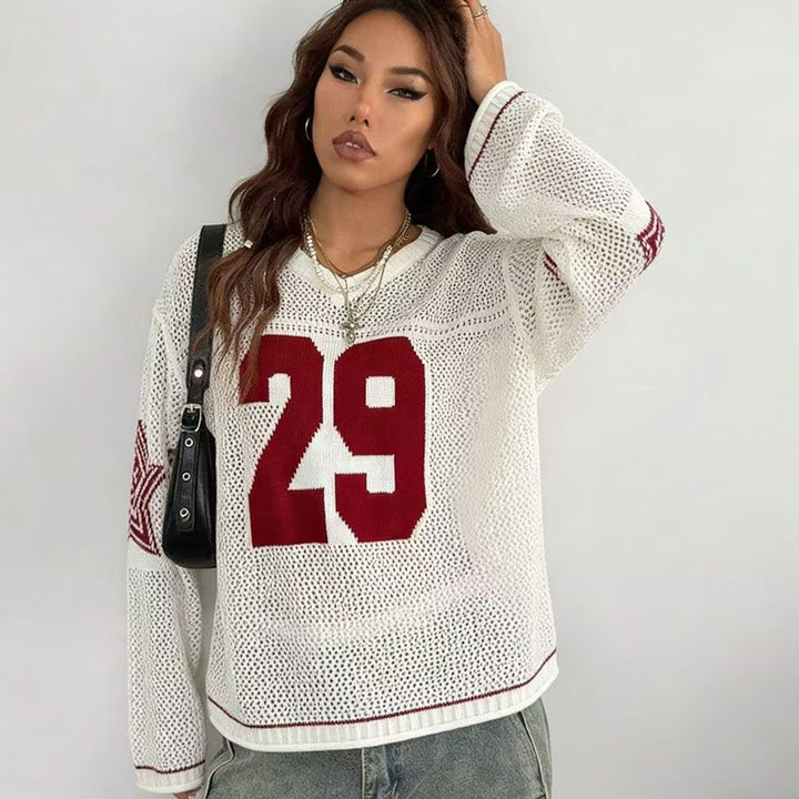 Dame Sporty Oversized Pullover med Motivbroderi Skovae