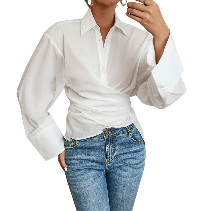 Femme Rul-Style Knap-Bluse Stilla
