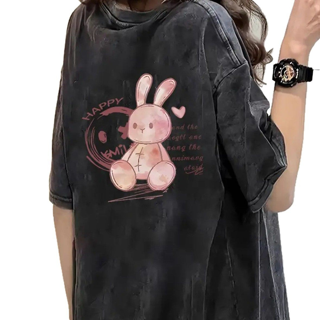 Dame T-Shirt med kreativ kaninmotiv og afslappet oversized-snit Stilla