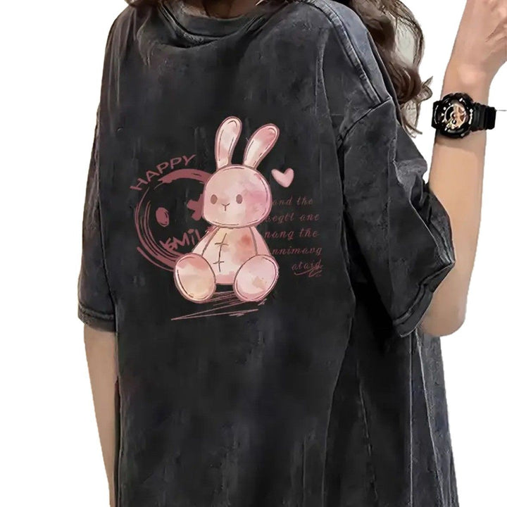 Dame T-Shirt med kreativ kaninmotiv og afslappet oversized-snit Stilla
