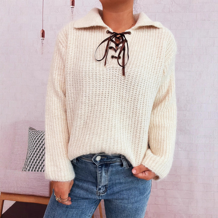 Kvinders casual sweater med feminin snøring og blød strik Stilla