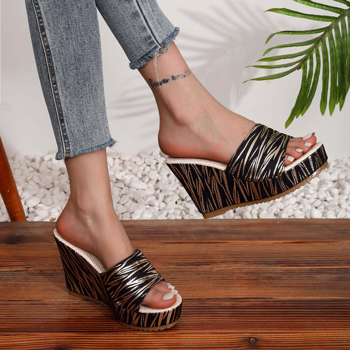Dame wedge-sandaler med stilfuldt geometrisk mønster og komfortabelt fodseng Stilla