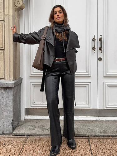 Dame læderjakke med fashionable asymmetrisk snit Stilla