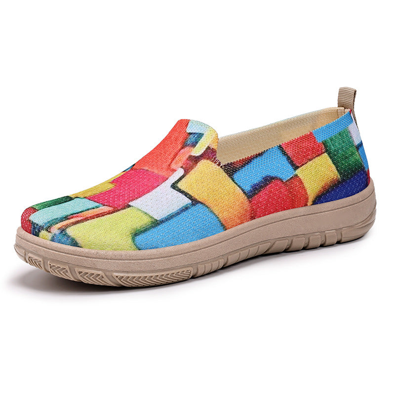 Dame Slip-On Fritidssko med farverigt kattemønster og skridsikker sål Stilla
