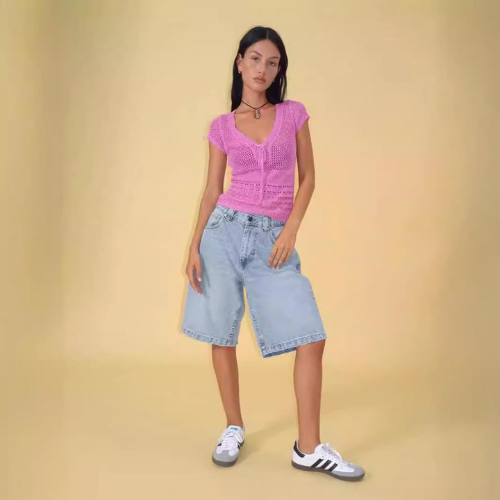 Dame Jeans-Bermudaer med løs pasform til afslappede fritidsaktiviteter Stilla