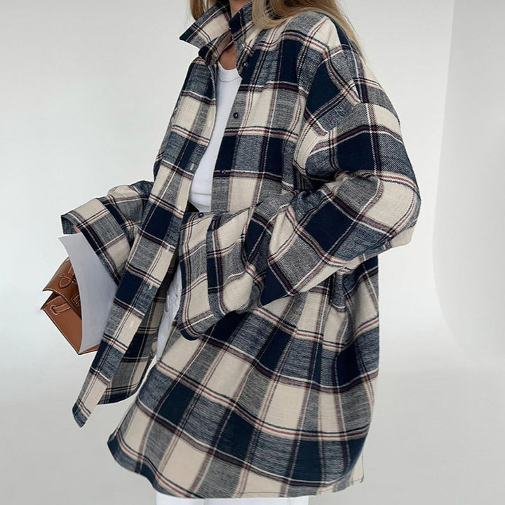 Femme Cozy Flannel Button-Up Skjorte Stilla