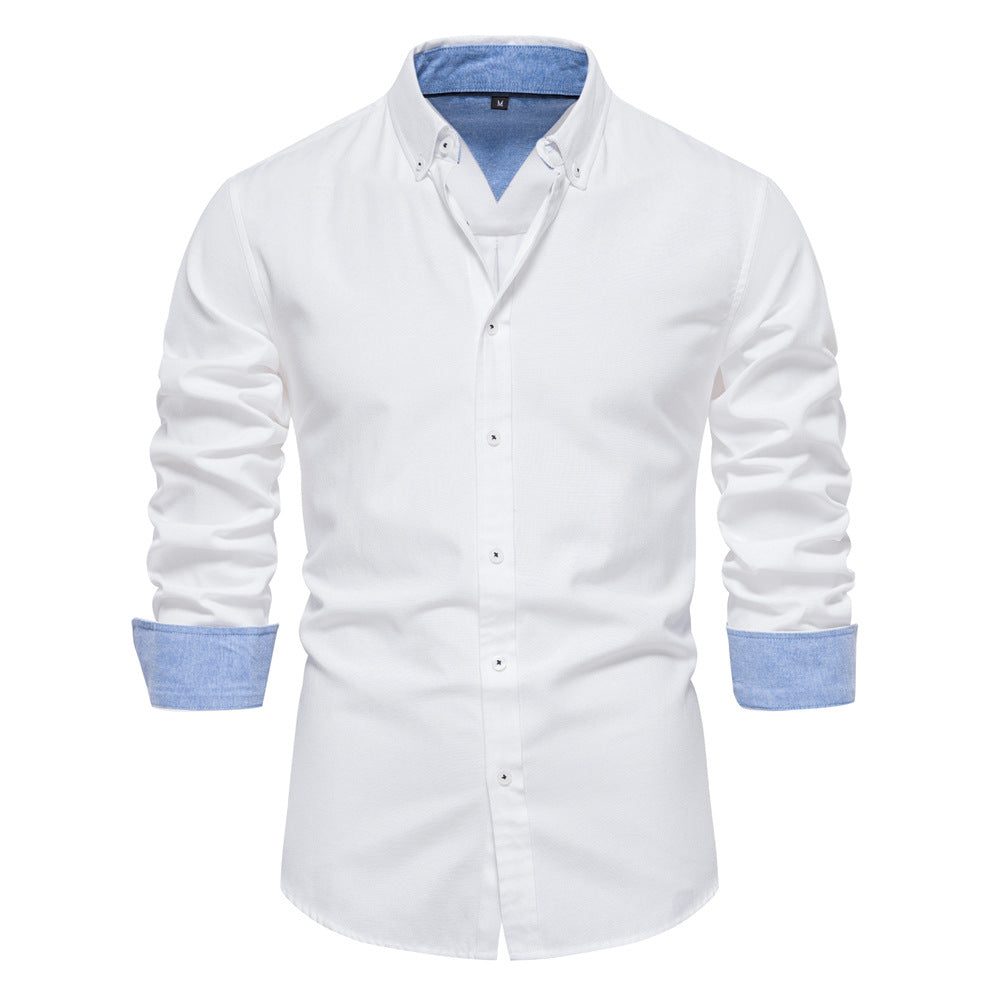 Herrer Langærmet skjorte med moderne Button-Down-krave og stilfulde kontrastærmer Stilla