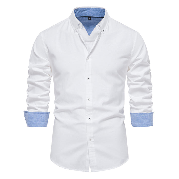 Herrer Langærmet skjorte med moderne Button-Down-krave og stilfulde kontrastærmer Stilla