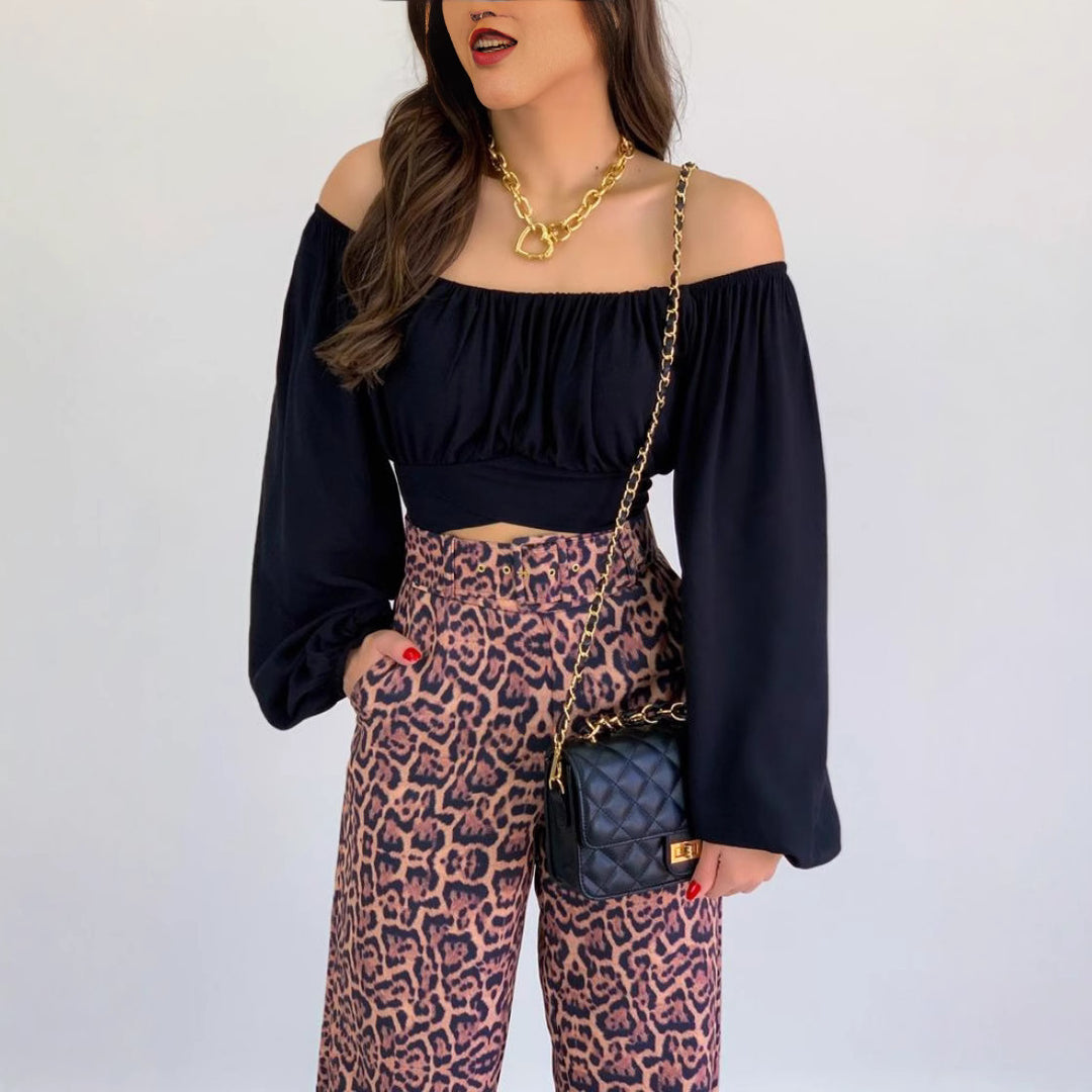 Dame Off-Shoulder klokkeærme crop top Stilla