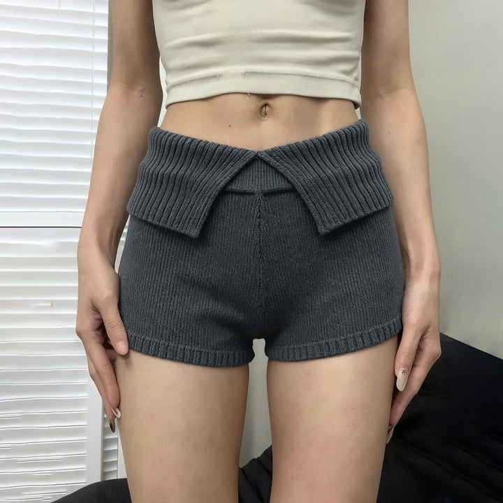 Dame shorts med høj, komfortabel talje og struktureret strikdesign Skovae