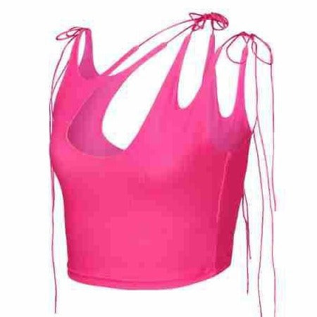 Dame Crop-Top med ensidig Cut-Out og trendy bånd Skovae