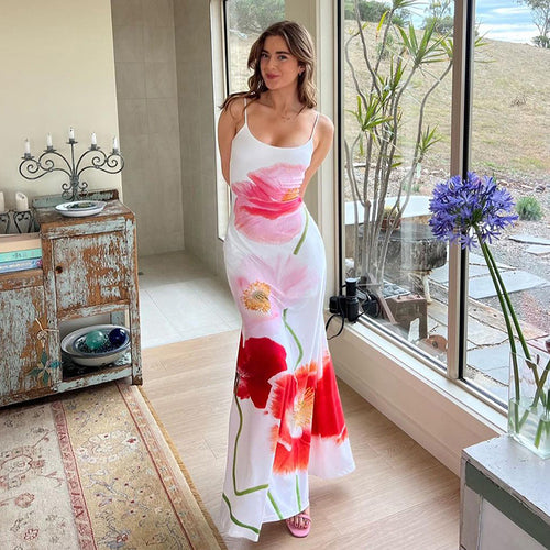 Dame Maxi kjole med blomsterprint og spaghetti-stropper Skovae