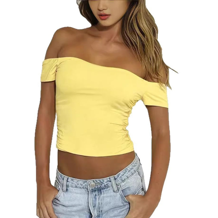 Dame Off-Shoulder Cropped Top med flæsedetaljer Skovae