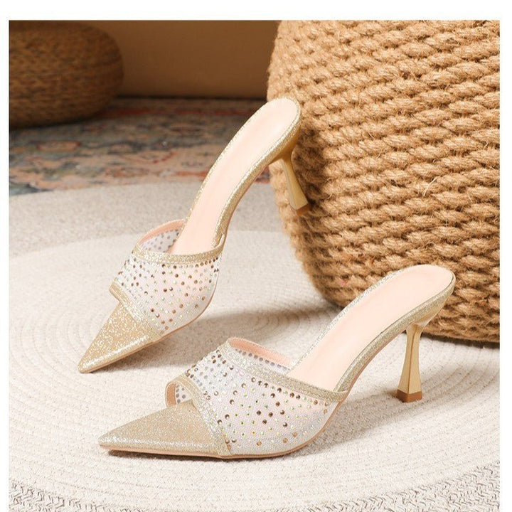 Dame Elegant Strass Åbne Tæer Hæle Mules Stilla
