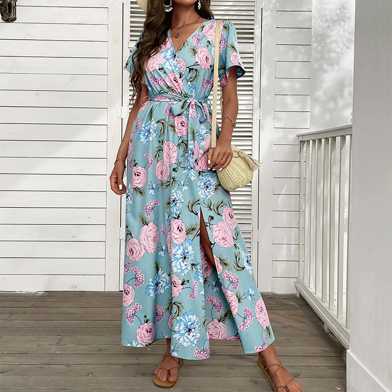 Dame Floral Vakuum-Maxi-Kjole med høj slit Stilla