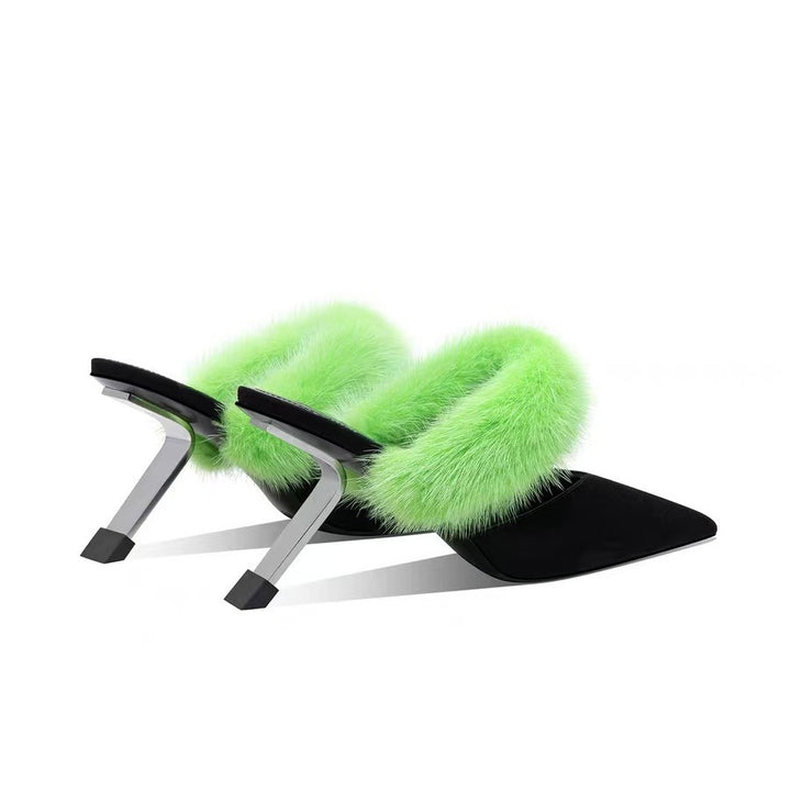 Femme Spitz-Tå Faux-Fur Slipper Mules Stilla
