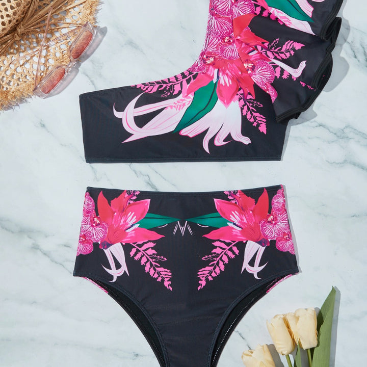 Dame Højt skåret Bikini-sæt med asymmetrisk top og legende volant Stilla