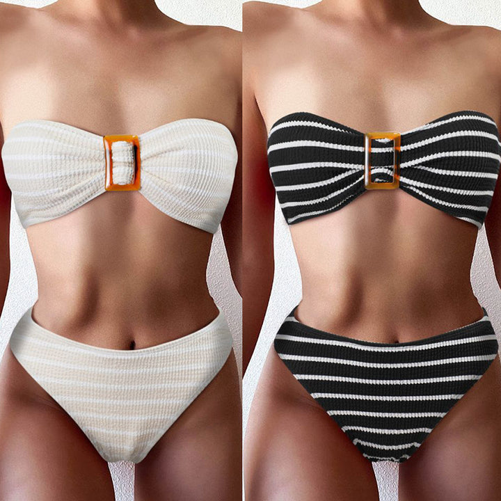 Dame bikini sæt med trendy bandeau-top og højt skåret slip Stilla