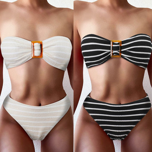Dame bikini sæt med trendy bandeau-top og højt skåret slip Stilla