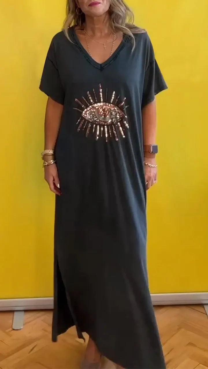 Dame fritidskjole med usædvanligt paillettemotiv Stilla