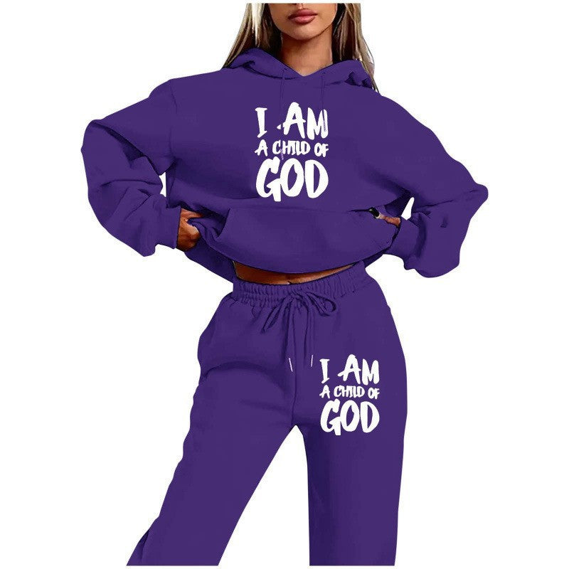 Kvinders hoodie sweatshirt med urban skrift og komfortable bukser Skovae