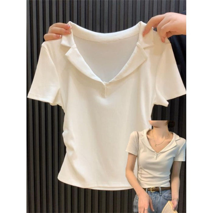 Femme Cropped Polo T-Shirt med stilfuld krave Stilla