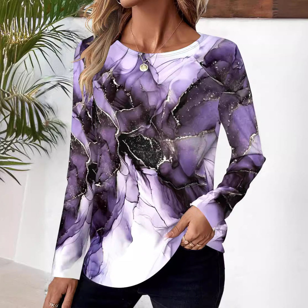 Stilla | Casual Print Rund Hals Regulær Ærme Lange Ærmer T-shirt