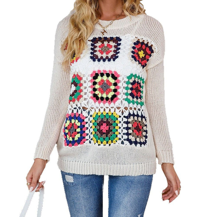 Dame hæklepullover med farverigt patchwork-design og løs pasform Stilla