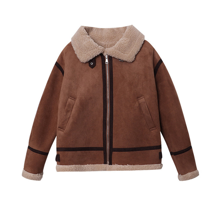 Kvinders fashionable teddyjakke med kontrasterende detaljer Stilla