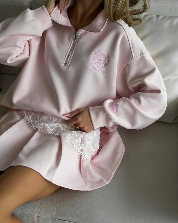 Dame sporty zip pullover med casual snit og broderi Stilla