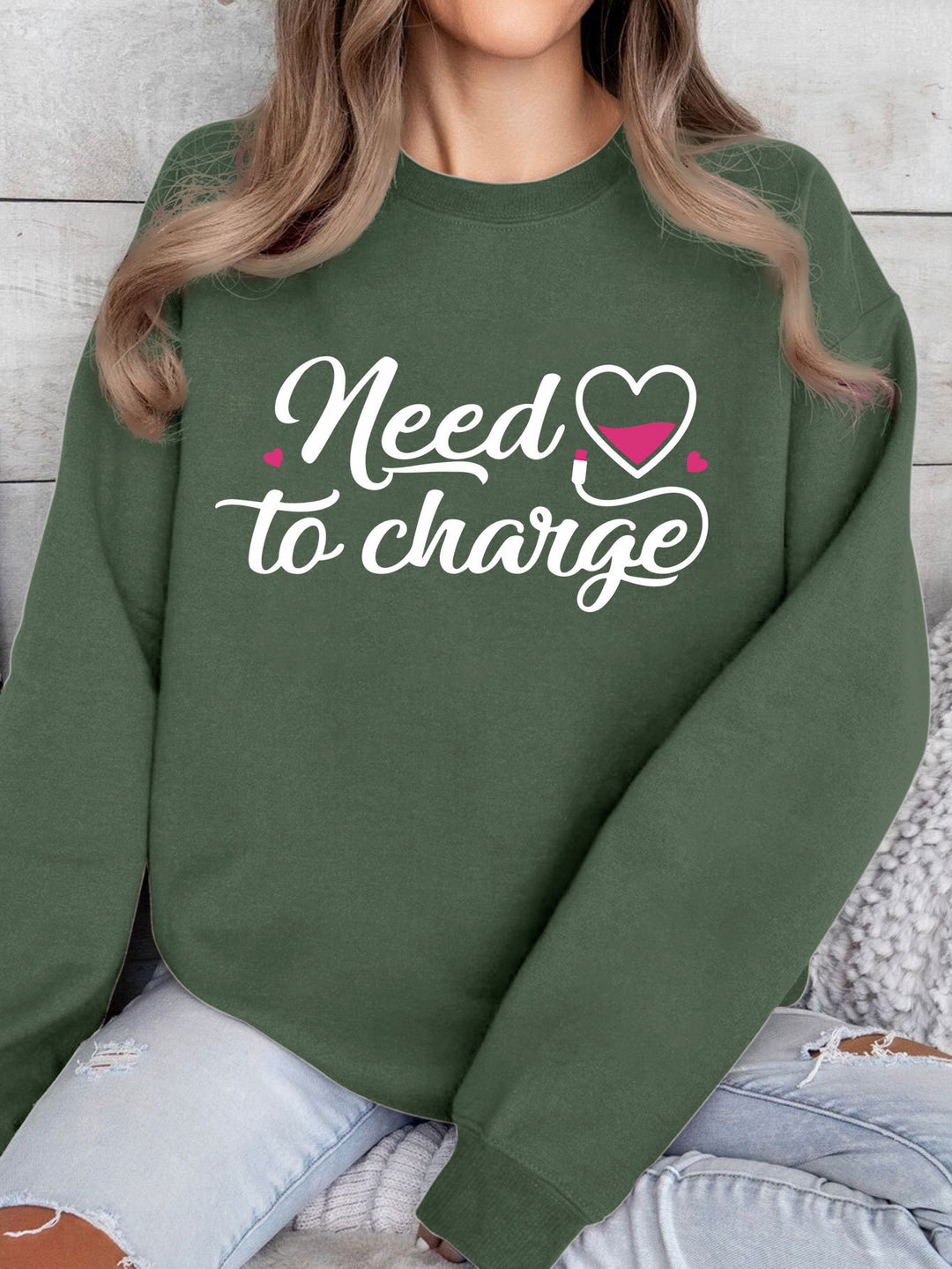 Kvindernes sweatshirt med inspirerende hjerte citat og afslappet skæring Stilla