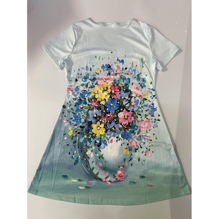 Dame Floral Print A-Linie Kjole med Vinge Krave Stilla