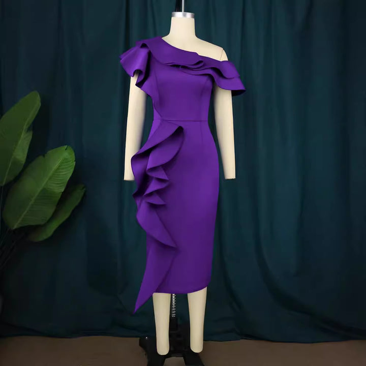 Dame Elegante Etuikjole med asymmetrisk flæsedesign Skovae
