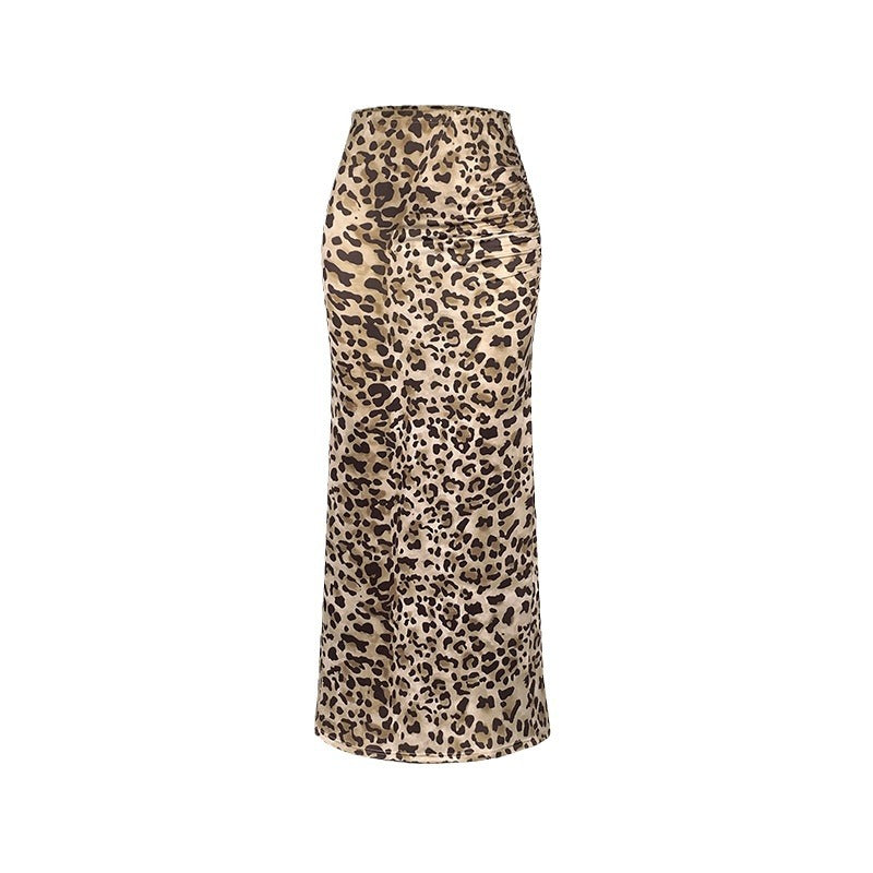 Dame Maxiskørt med elegant leopardmønster og elastisk linning Stilla