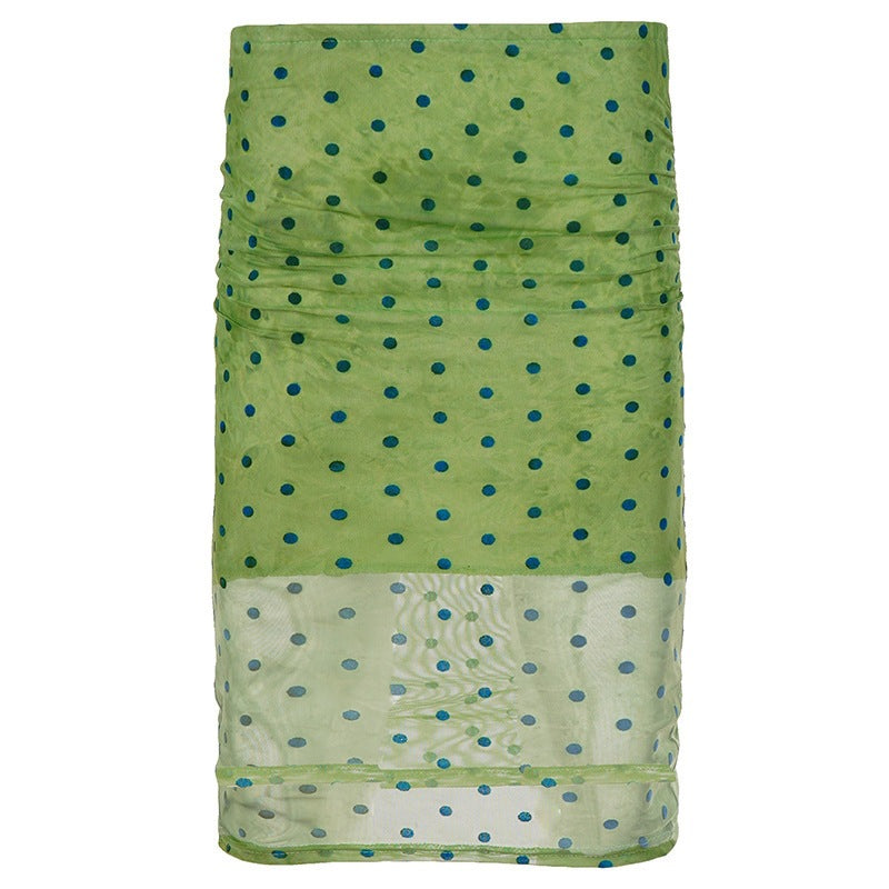 Dame ruffle skirt med legende prikdesign og gennemsigtig kant Skovae