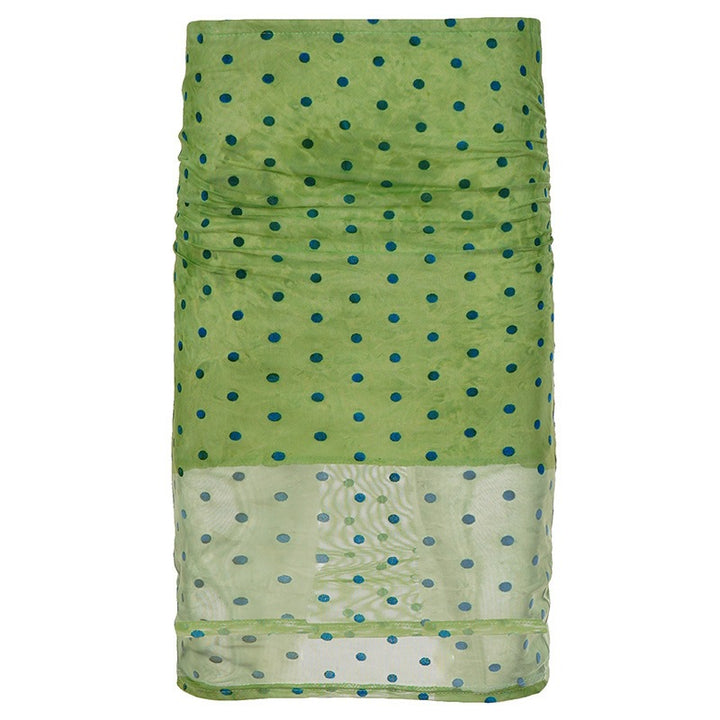 Dame ruffle skirt med legende prikdesign og gennemsigtig kant Skovae