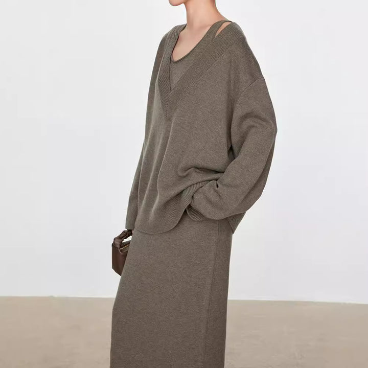 Dametøj chunky strikket sweater med V-hals og oversized fit Stilla