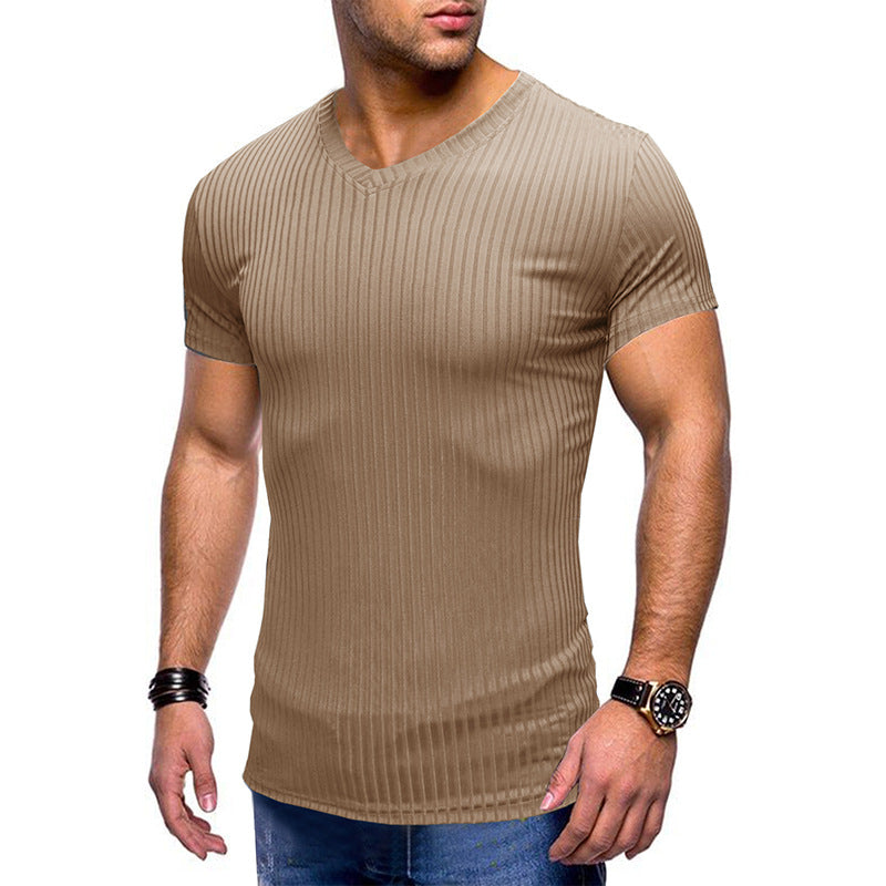 Herrer V-hals T-shirt med ribstruktur Stilla