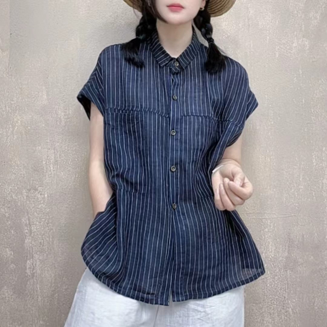 Femme Stribet Casual Button-Up Skjorte Stilla