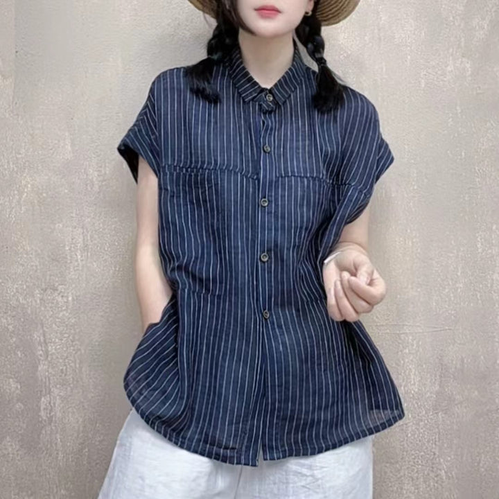 Femme Stribet Casual Button-Up Skjorte Stilla