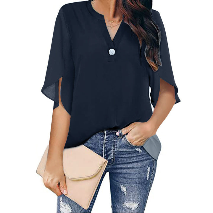 Damer Elegant Bluse med svingende ærmer og knaplukning Stilla