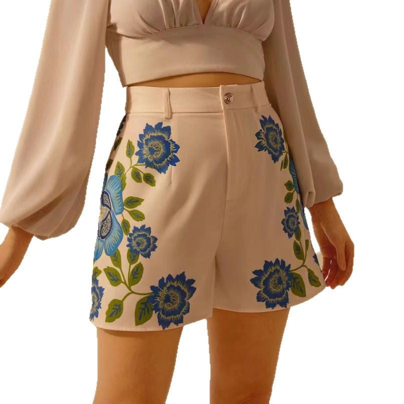 Dame shorts med blomstret design og høj talje Stilla
