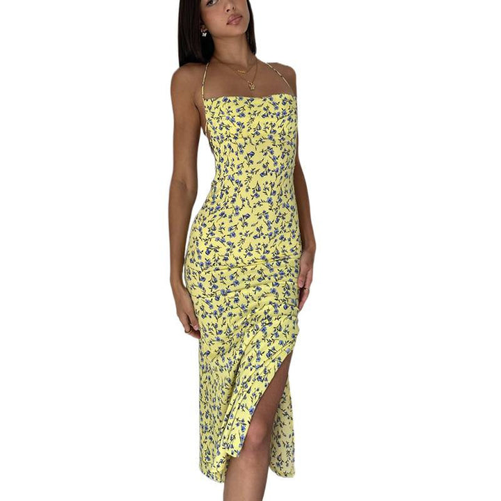 Dame pencil dress med blomstret design og elegante spaghetti-stropper Skovae
