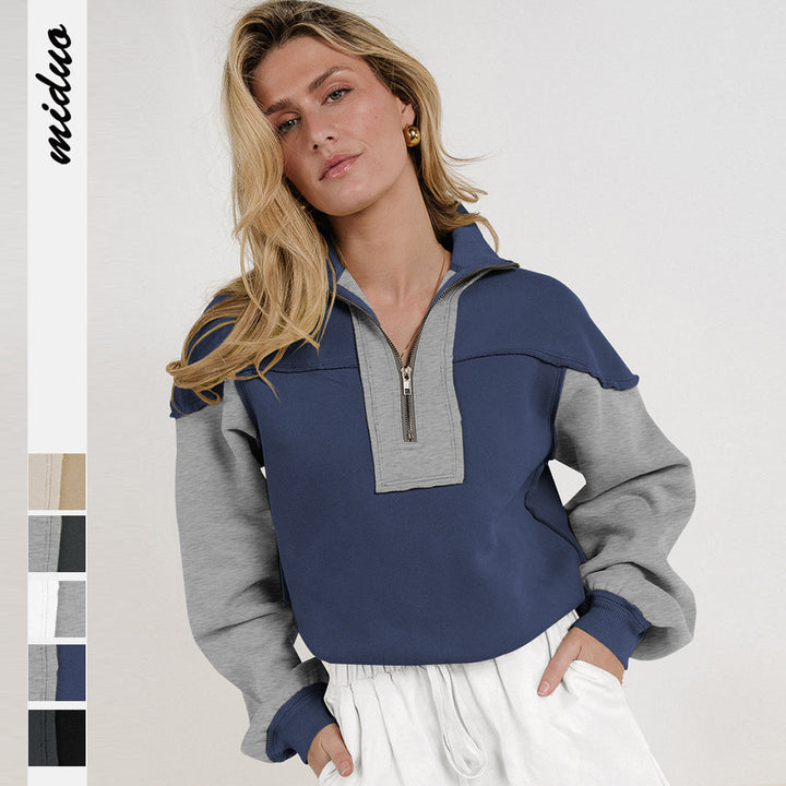 Kvinder casual sweater med halv lynlås og kontrasterende ærmer Stilla