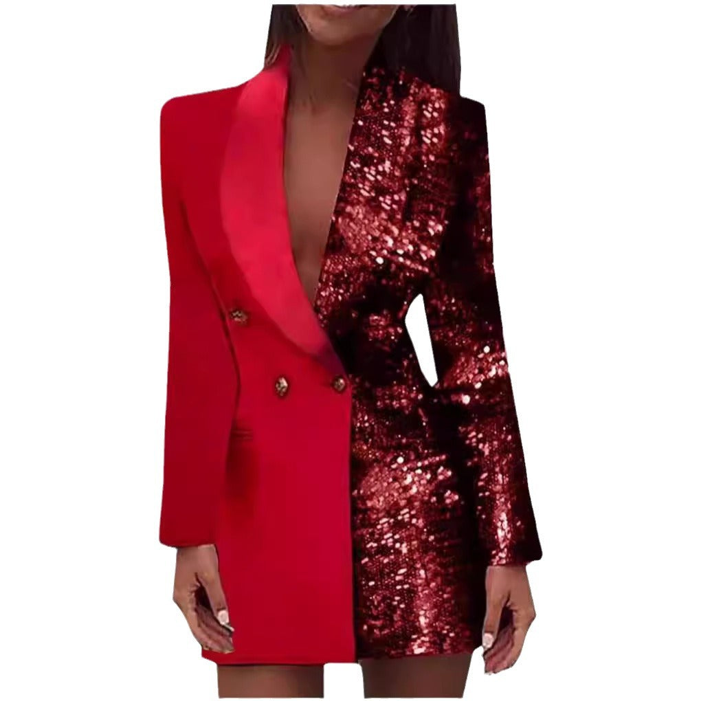 Dame glamourøs blazer-kjole med asymmetrisk design og glitrende accenter Stilla