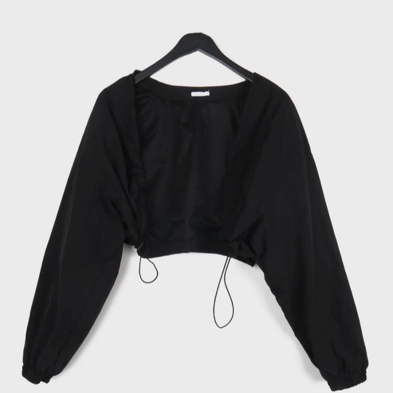 Kvindernes cropped langærmet bluse med flæser Stilla